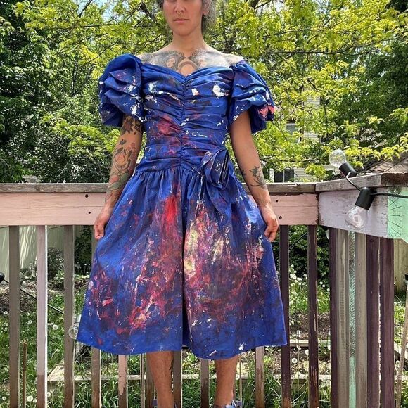 Hand Painted vintage 80s cocktail Prom dress - Picture 3 of 7